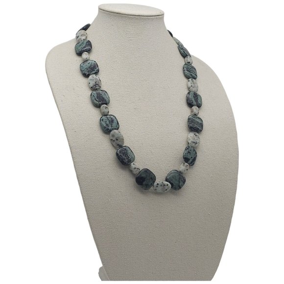 Green Moss Agate Blue Jasper Beaded Necklace 27" Sterling Silver 925 Stamped M16 - Picture 3 of 10